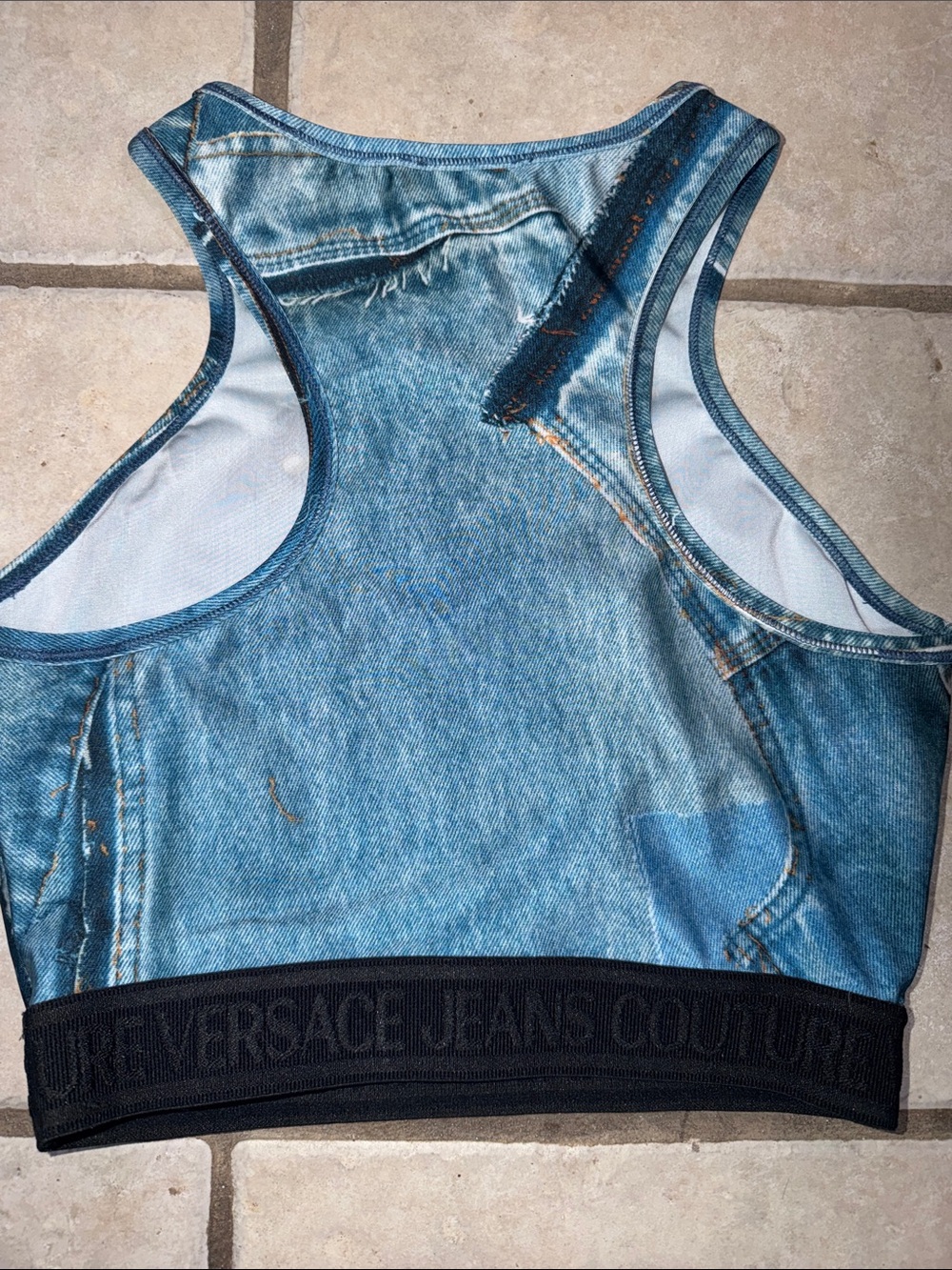 Versace Jeans Collection Blue Denim-Print Crop Top - Picture 3 of 5